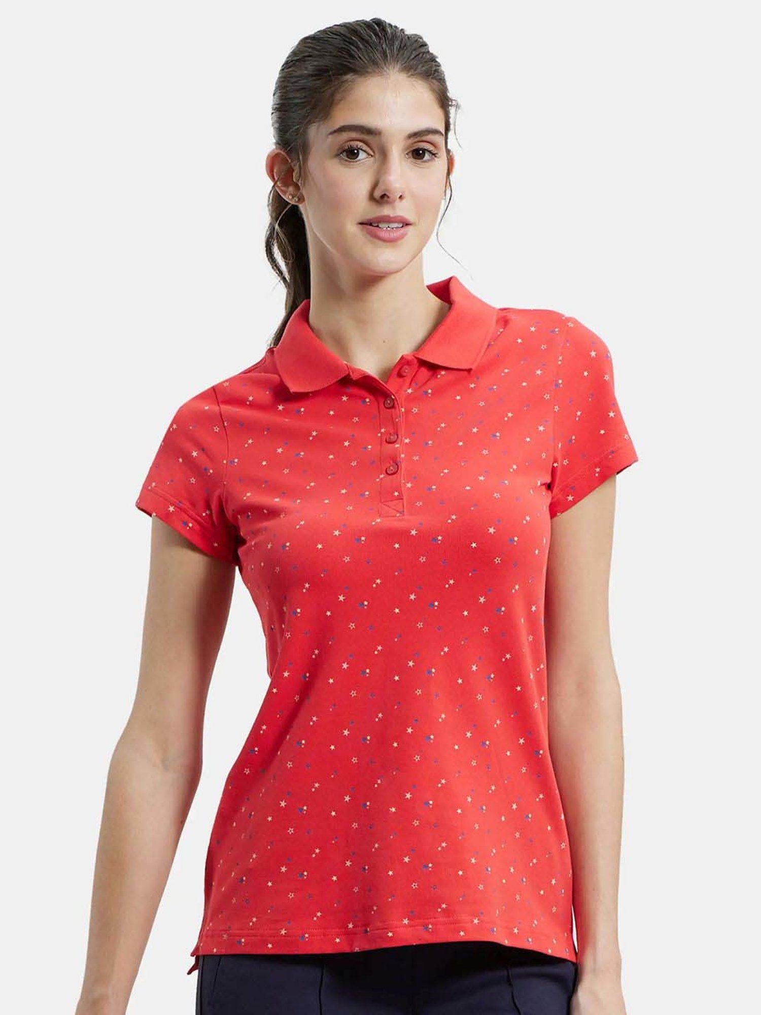 Jockey UL34 Women's Super Combed Cotton Pique Regular Fit Printed Polo T-Shirt (Prints May Vary)