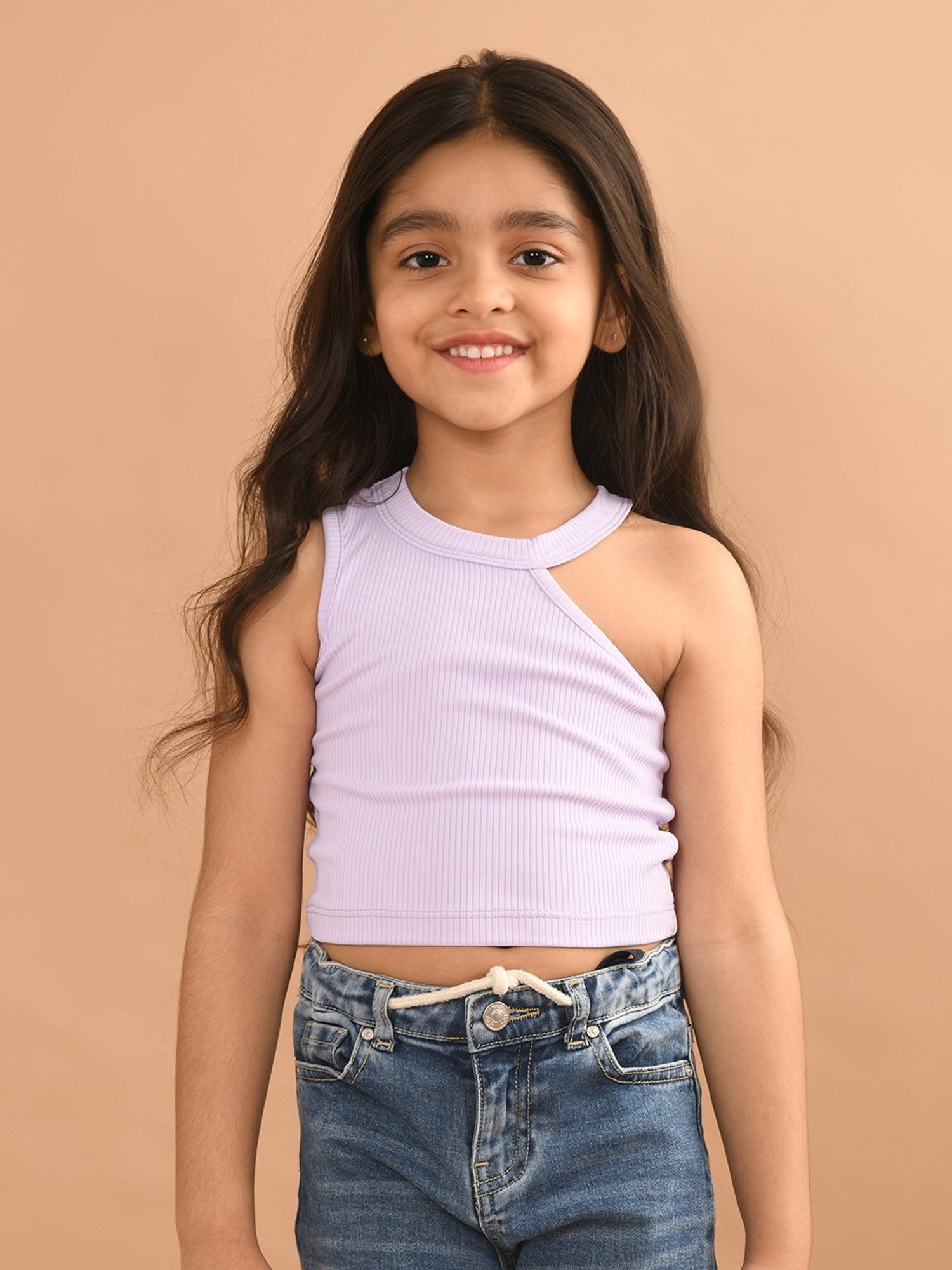 LilPicks Kids Lavender Solid Crop Top