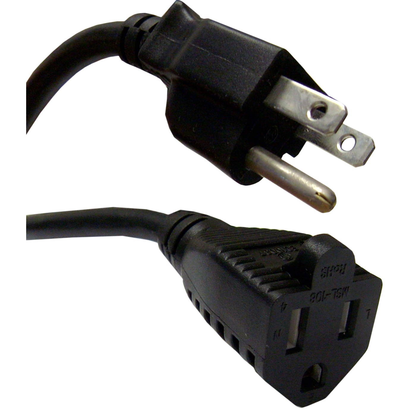 Power Extension Cord w/ SJT Jacket, Black, NEMA 5-15P to NEMA 5-15R, UL/CSA rated, 10 Amp, 3 foot
