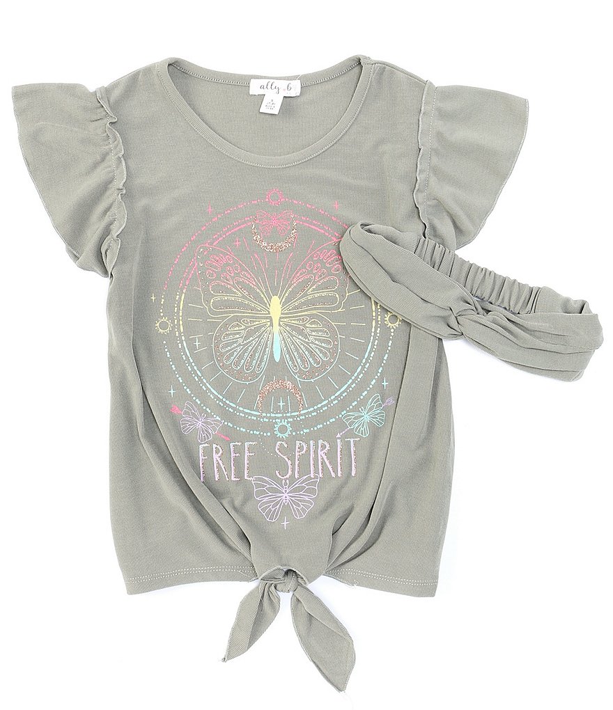Ally B Big Girls 7-16 Flutter-Sleeve Free Spirit Tie-Front Tee