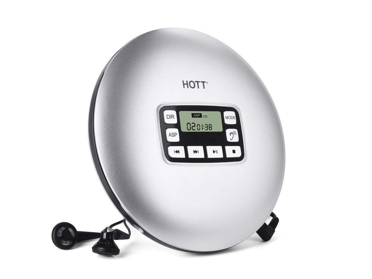 Portable CD Player HOTT Walkman CD Player LCD Display Anti-Skip Protection Shockproof Function Only Support 5 Formats CD CD-R CD-RW MP3 CD-DA WMA Audio Files Silver