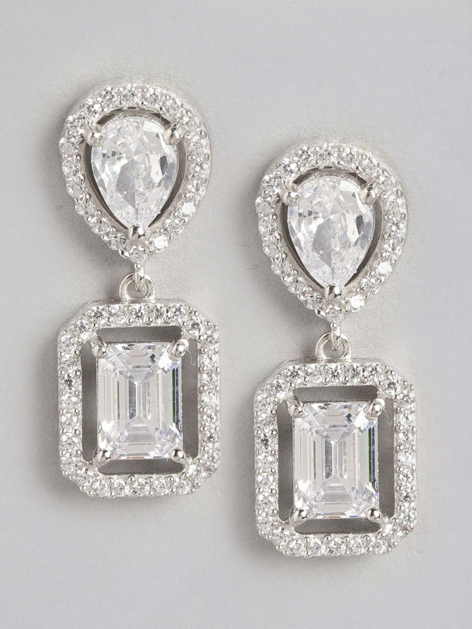 Zavya 925 Sterling Silver Shimmering Stardust Rhodium Drop Earrings For Women