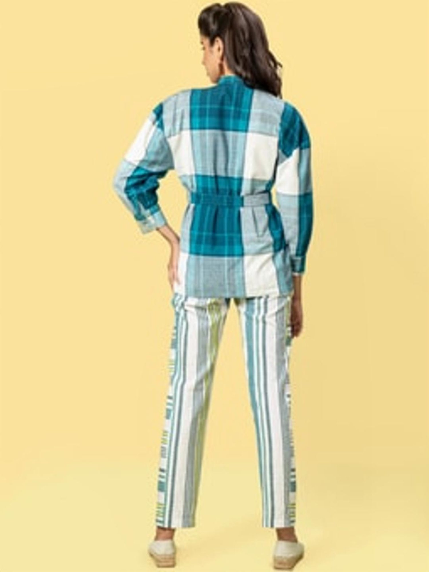 Anushe Pirani White & Teal Of Myriad Minds Safari Pants