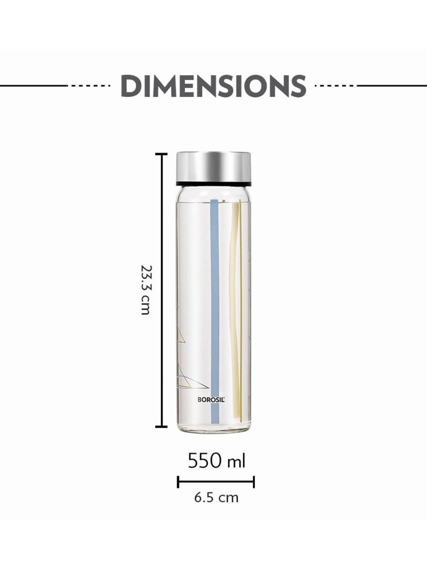 Borosil Water Bottle with Fridge Safe & Leakproof Set of 3 (Transparent, 550 ml)