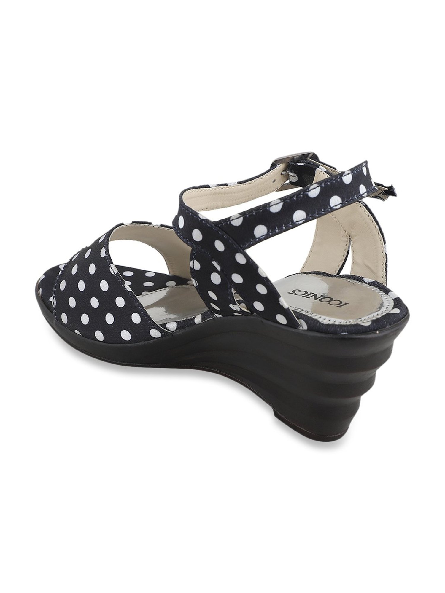 Iconics Women's Black Ankle Strap Wedges