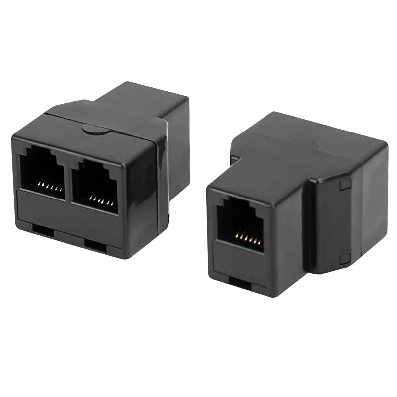 RJ12 6P6C 1 Female to 2 Female Telephone Line Splitters  Telephone Landline Cable Connector and SeparatorBlack2 Pack