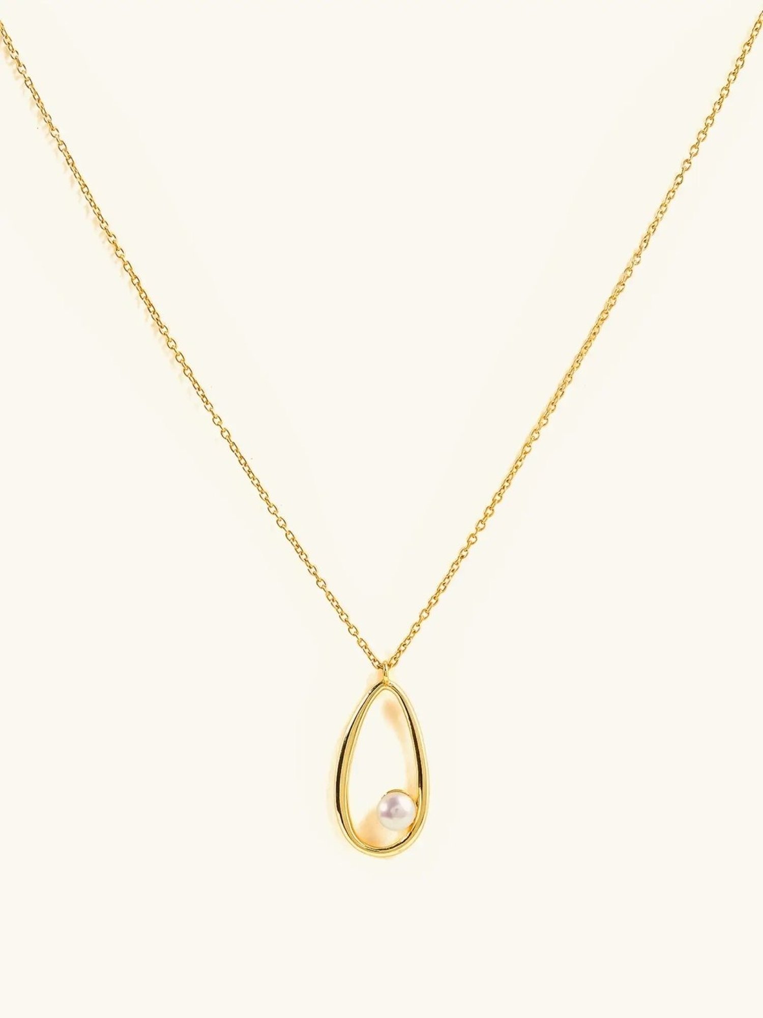 Mabel 92.5 Sterling Silver 18k Gold-Plated Tear Drop with Pearl Charm Pendant Necklace