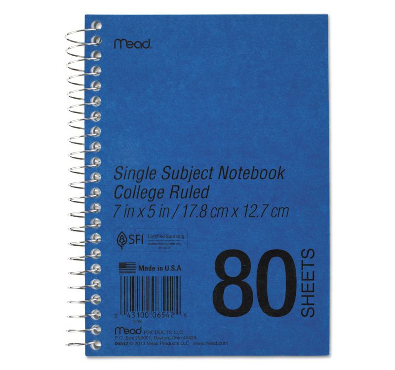 Mead DuraPress Cover Notebook College Rule 7 x 5 White 80 Sheets 06542