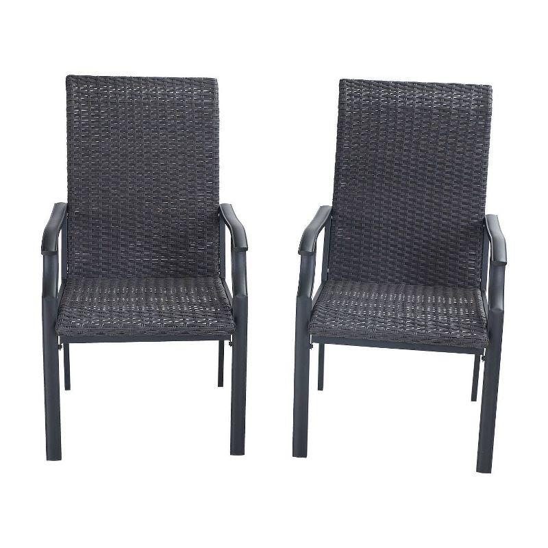 5pc Patio Dining Set with Rattan Arm Chairs & Round Steel Table - Captiva Designs