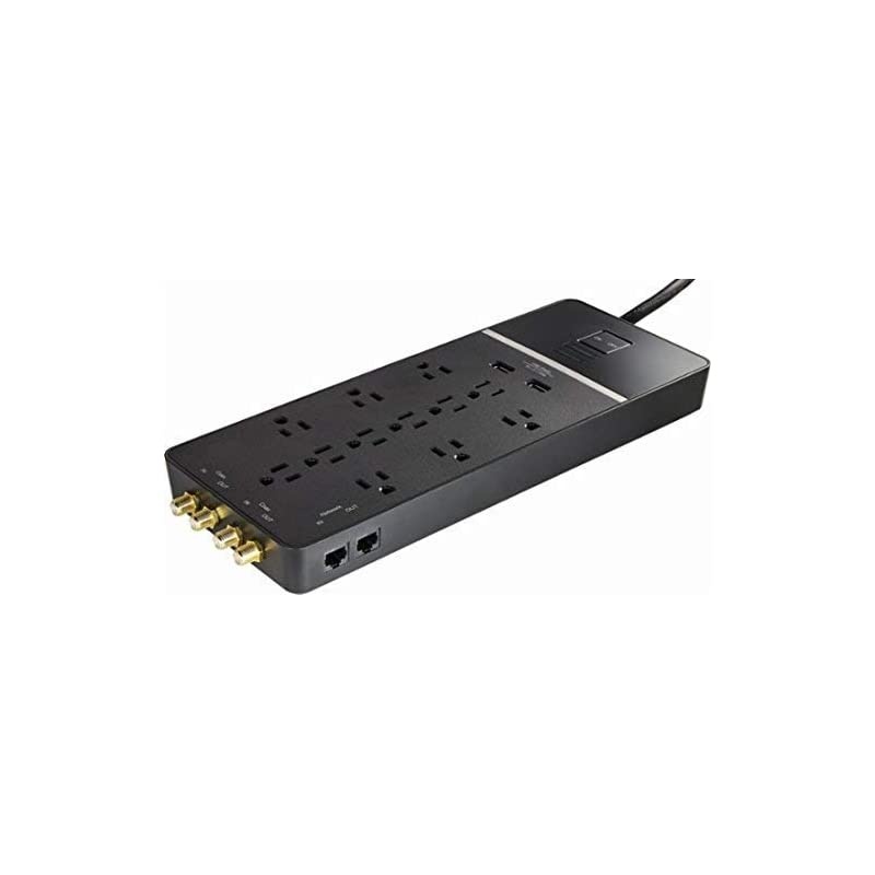 12Outlet2USB Surge Protector Strip Black