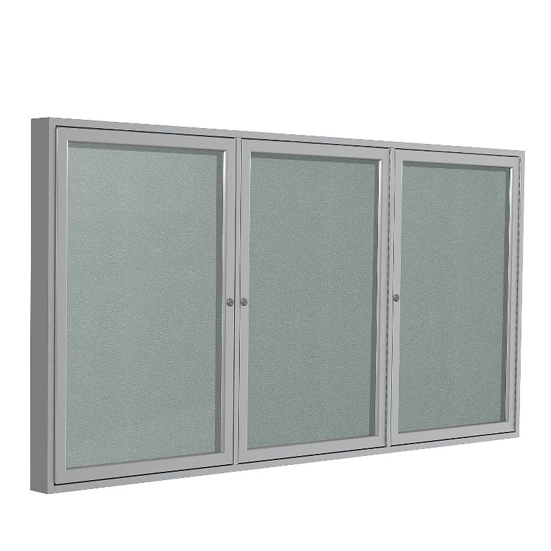 Ghent 3 Door Enclosed Vinyl Bulletin Board with Satin Frame 4'H x 8'W Silver PA34896VX193