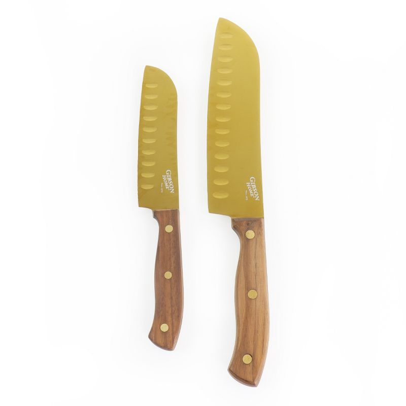 Gibson Home Alaniz 2 Piece Titanium-Plated Santoku Knife Set in Gold