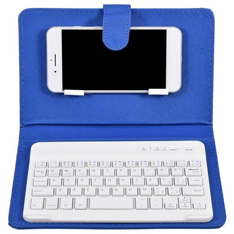 2x Wireless Bluetooth Keyboard Case Leather Stand Cover for iPhone Android Phones Blue & Black