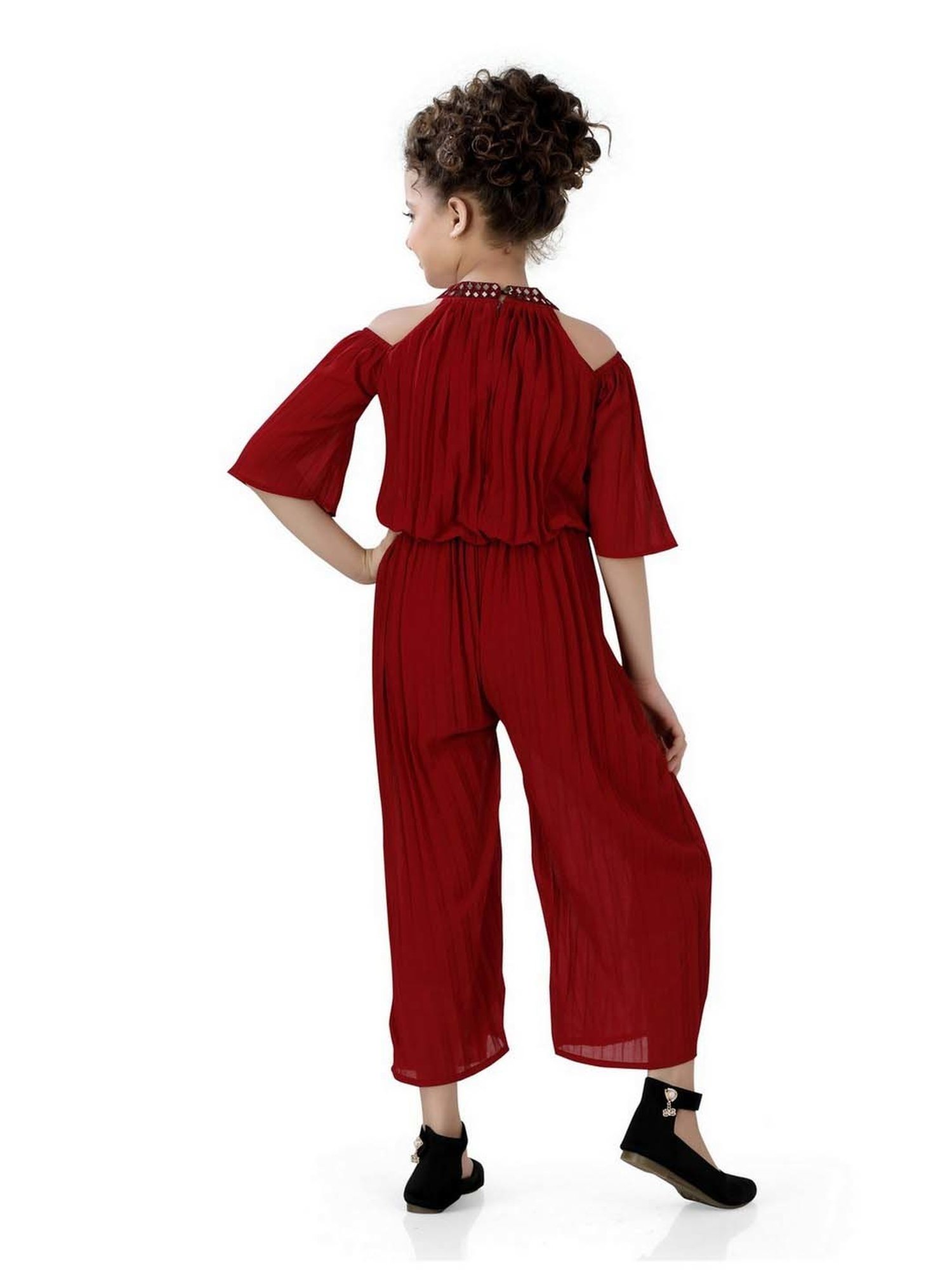 poplins Kids Maroon Cotton Regular Fit Jumpsuit