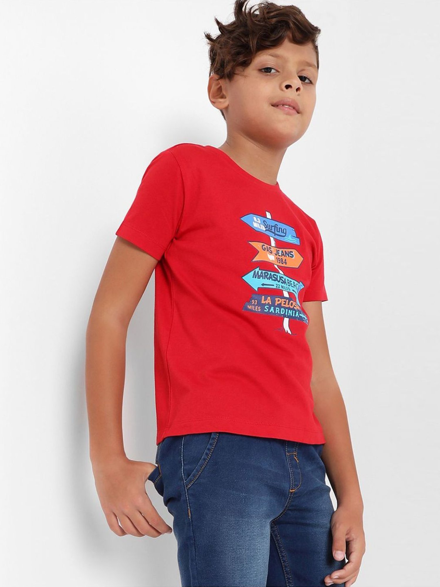 Gas Boys Red Cotton Printed T-Shirt