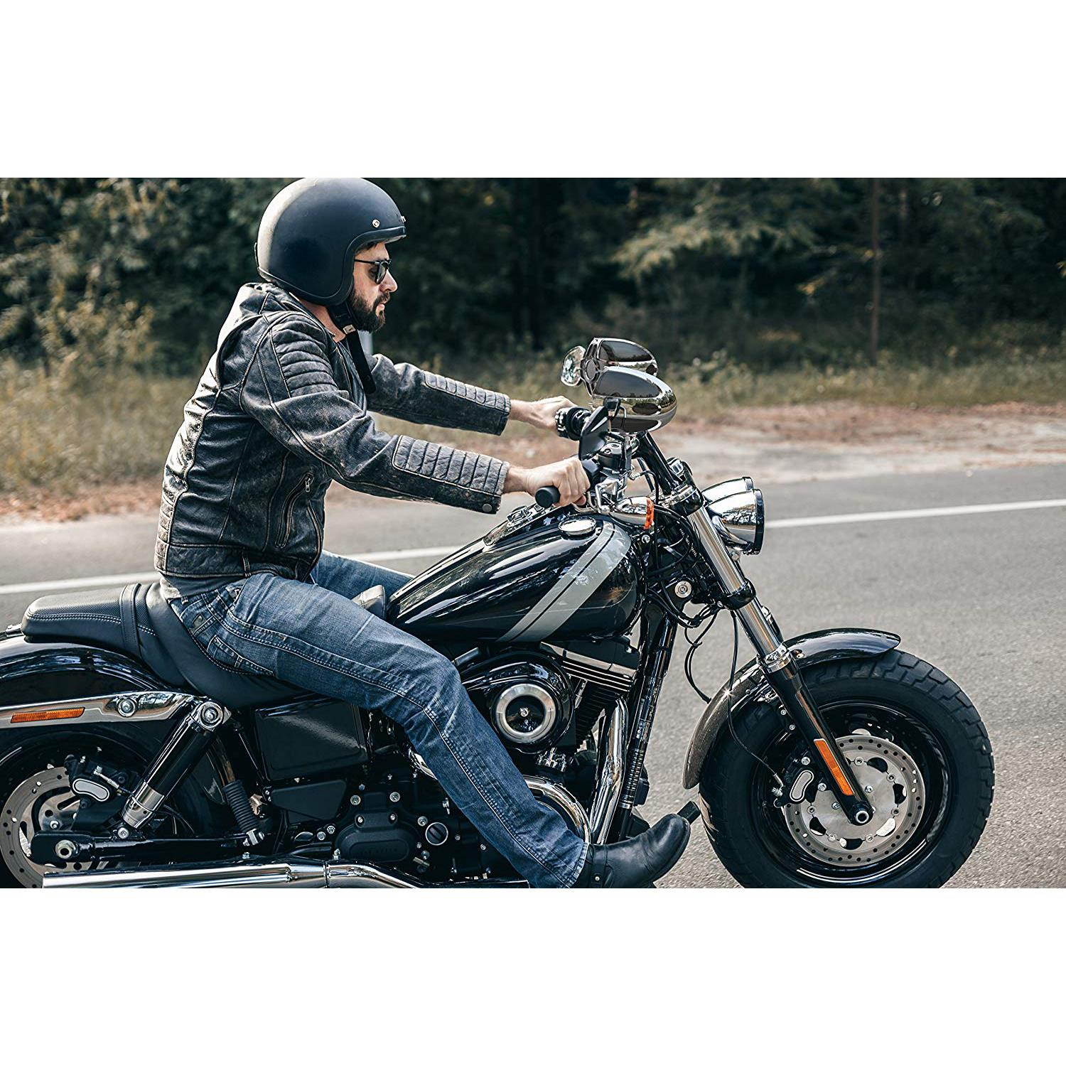 boss audio mc750b bluetooth, weatherproof speaker and amplifier sound system, two 4 inch speakers, bluetooth amplifier, inline volume control, ideal for motorcycles/atv and 12 volt applications