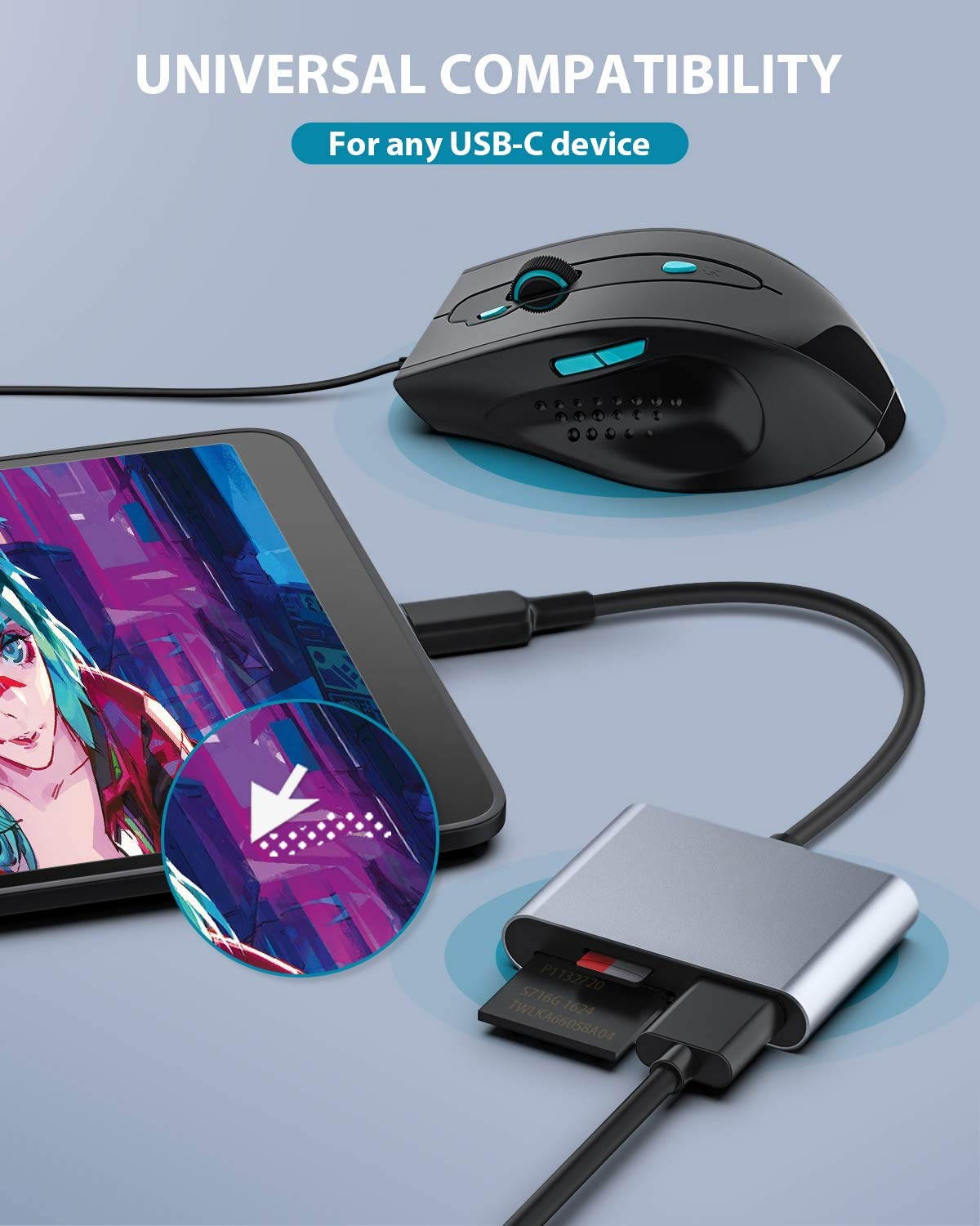 USB C to SD/MicroSD Card Reader, Nurbenn USB Type C[Thunderbolt 3] SD Adapter Compatible for MacBook Pro, MacBook,MacBook Air/iPad Pro 2018, Samsung Galaxy S10/S9/S8, Surface Book 2 and More - Gray