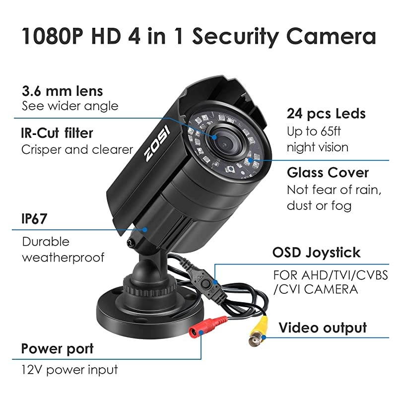 1080P 4in1 HD TVICVIAHDCVBS 1920TVL 20MP HiResolution CCTV Camera Home Security System 65ft DayNight Vision Vandalproof Waterproof For HDTVI AHD CVI and CVBS960H analog DVR