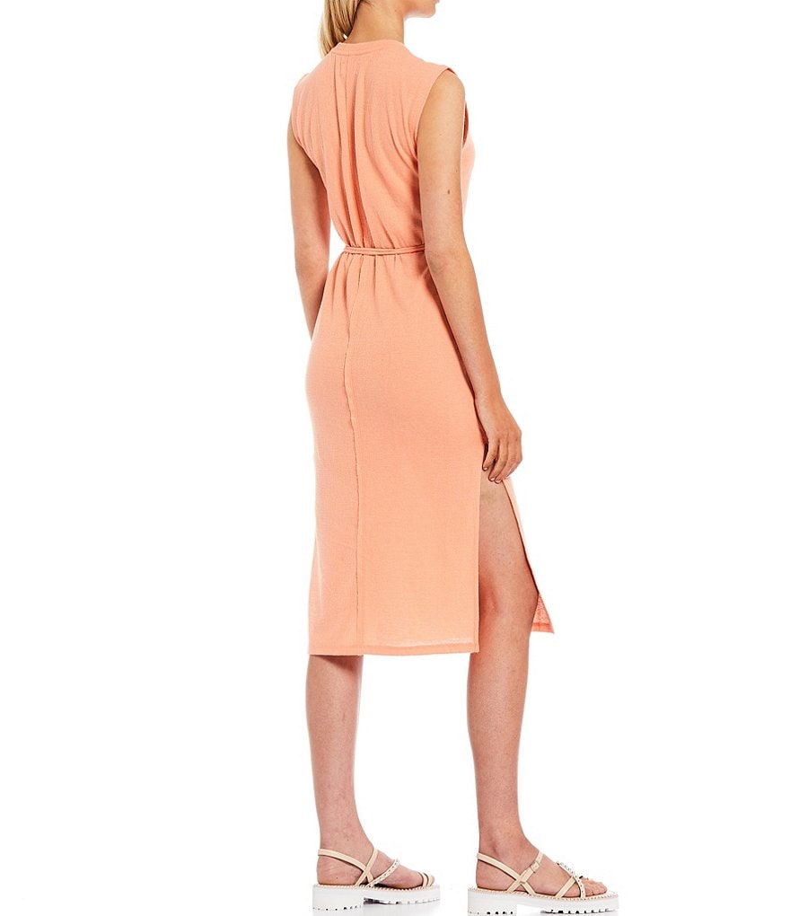 Every Jewel Neck Tie Waist Sleeveless Knit Blouson Dress