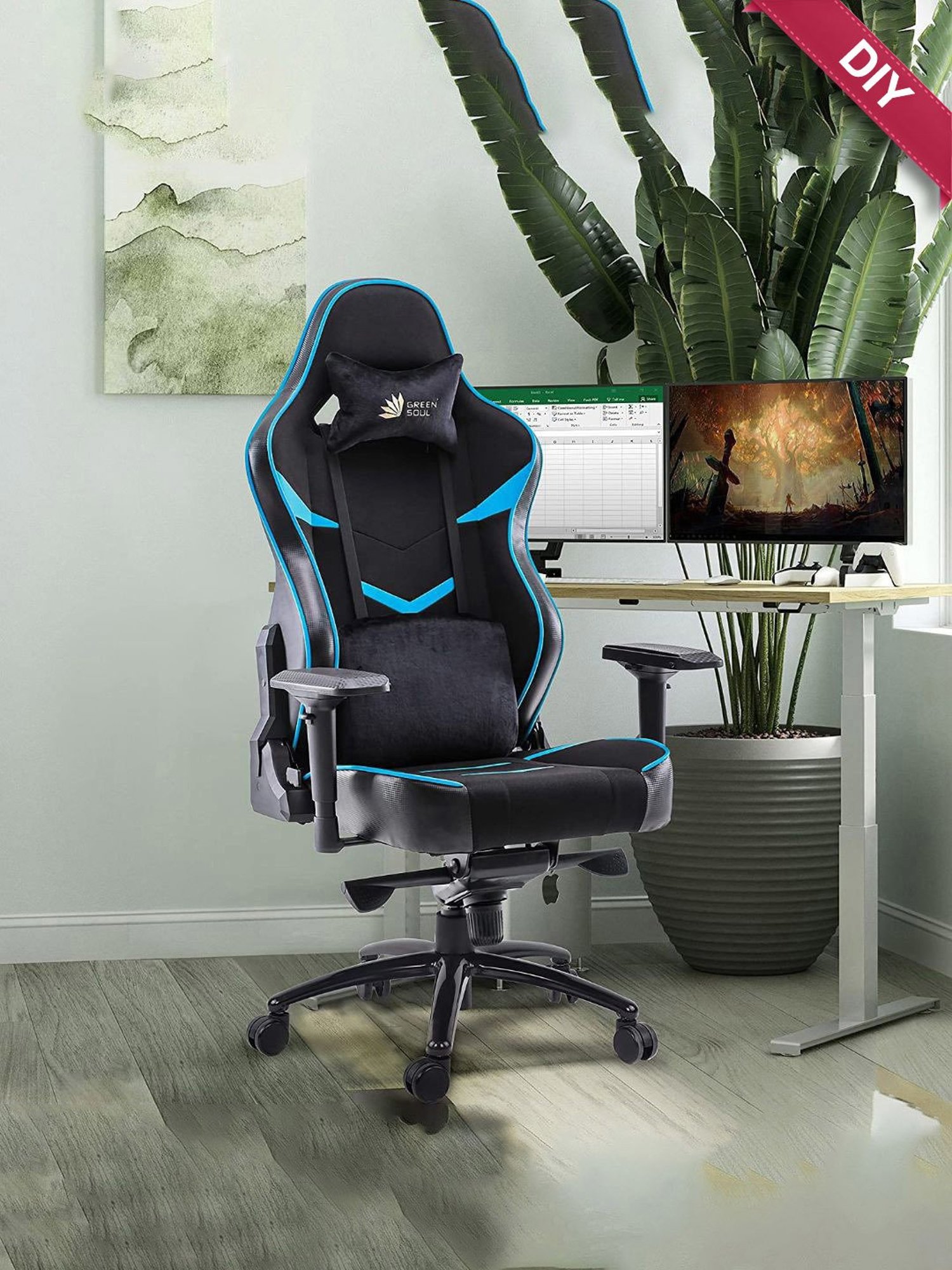Green Soul Monster T Black & Blue PU Leather Premium Gaming Chair