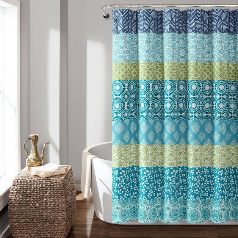 Bohemian Stripe Shower Curtain Blue/Green - Lush Décor