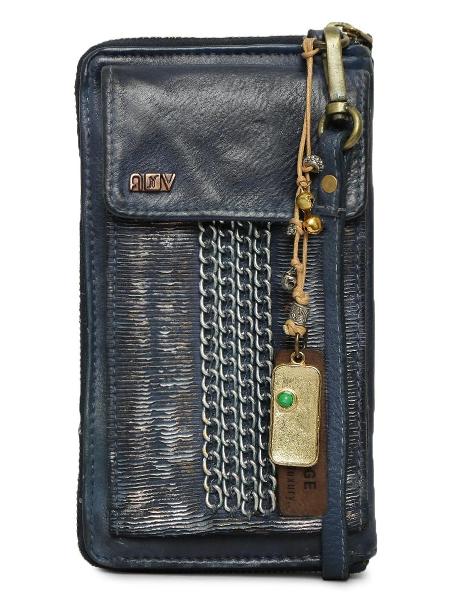 Art N Vintage Silvia Blue Leather Textured  Zip Around Wallet for Women