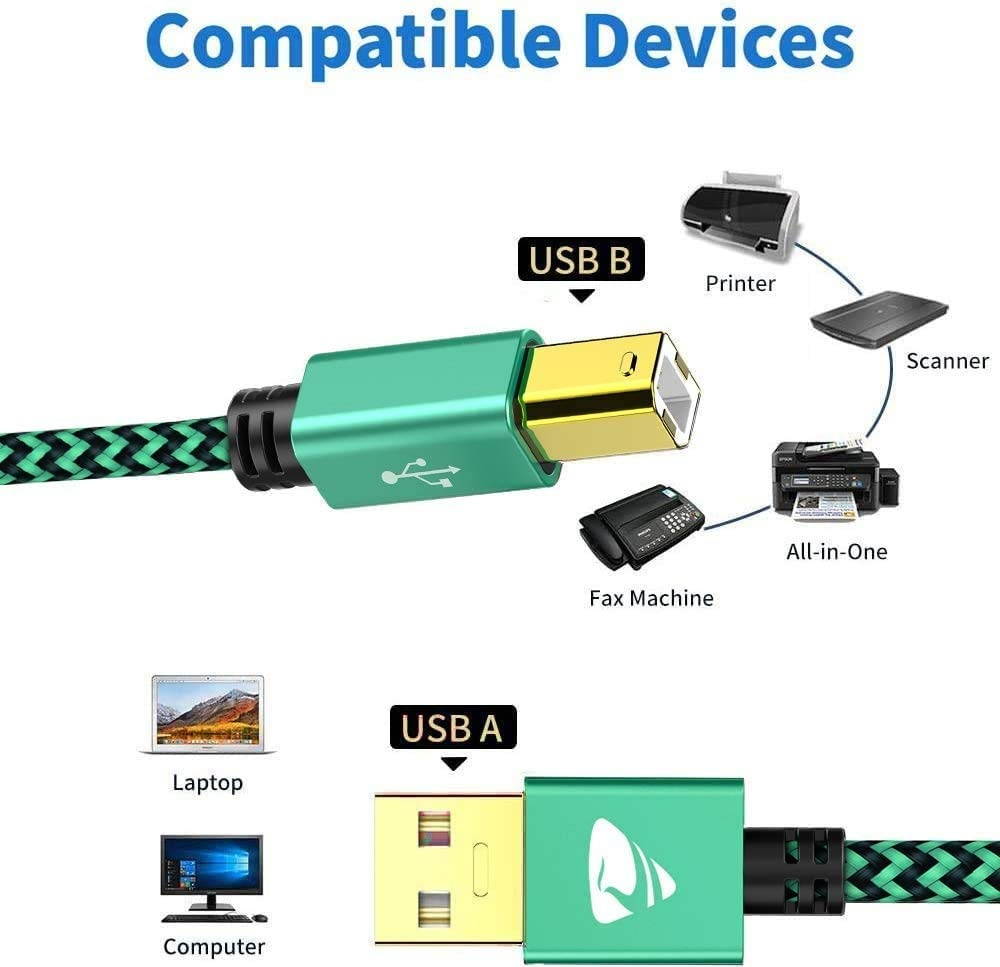 Printer Cable 10FT/3M Aioneus USB 2.0 Type A Male to B Male Type Printer Scanner Cable Cord High Speed Compatible with with HP Canon Brother Dell Epson Lexmark Xerox Samsung and More