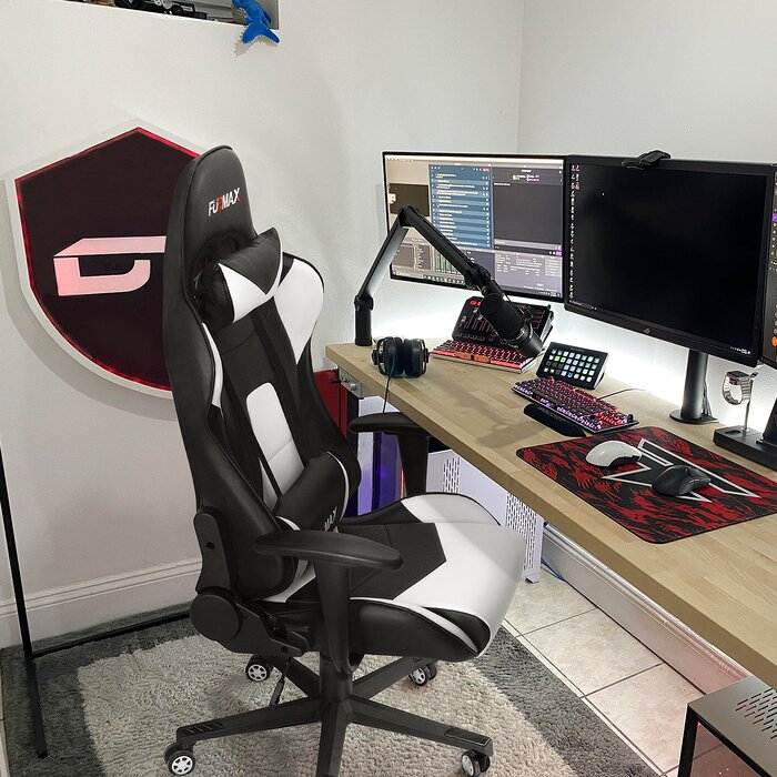 Furmax Gaming Office Chair Ergonomic High-Back Racing Style Adjustable Height Executive Computer Chair, PU Leather Swivel Desk Chair (Black/Grey)