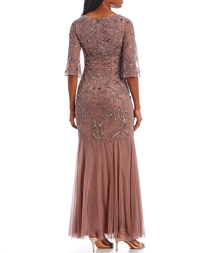 Aidan Mattox Beaded Mesh Godet Mermaid Gown