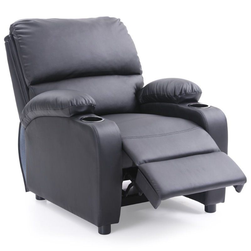 Recliner with 2 Cup Holders in Black - Hodedah