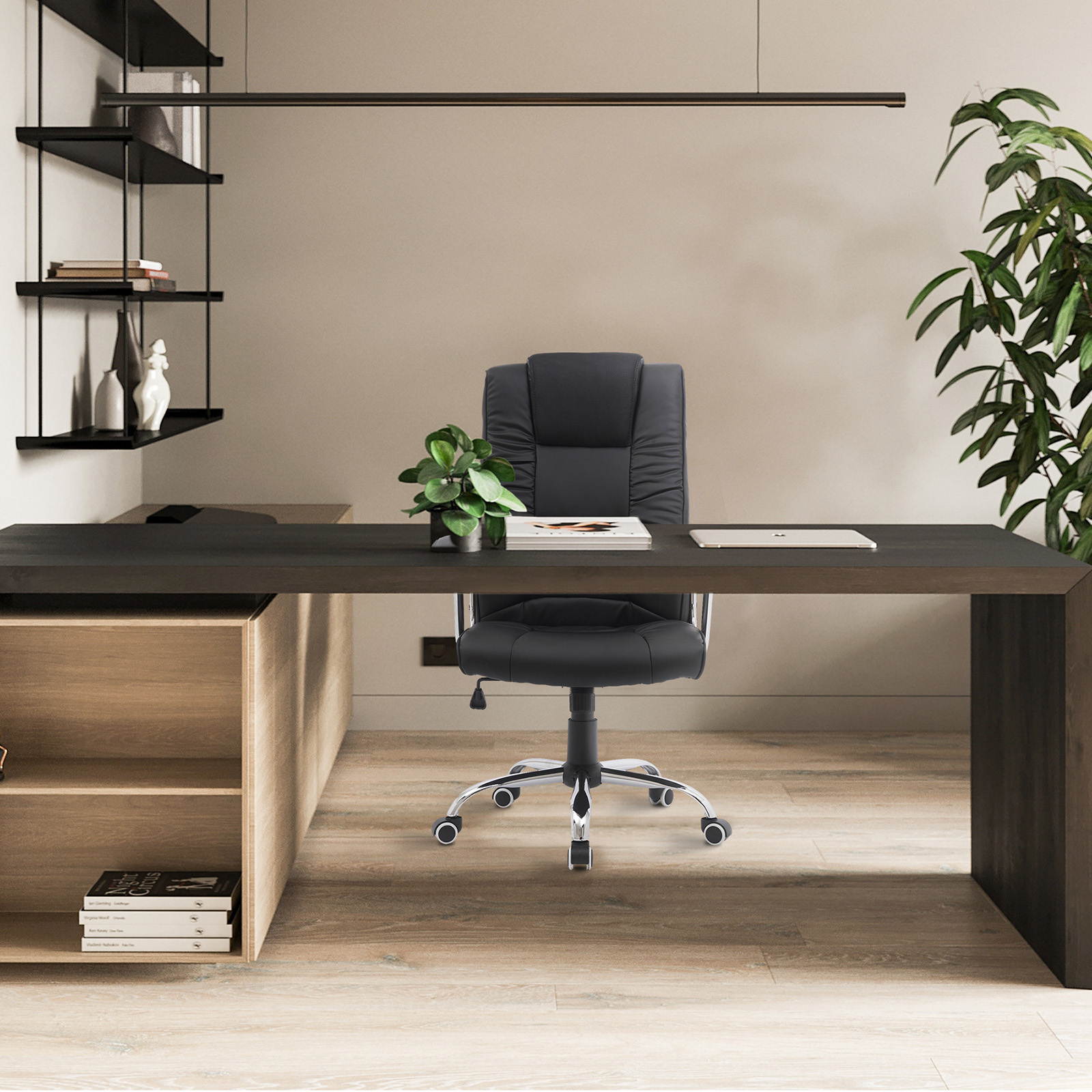 YOUTHUP Office Chair Computer High Back Adjustable Ergonomic Desk Chair Executive PU Leather Swivel Task Chair with Armrests Lumbar Support,White