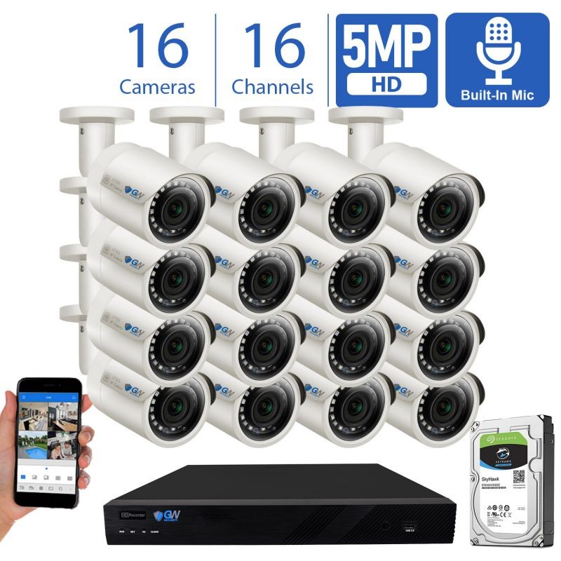 GW Smart AI PoE IP Video & Audio Security Camera System, 32CH 4K NVR with 24 x 5MP 1920P IP Bullet Camera, Day/Night Weather Proof, Human Detection, 8TB