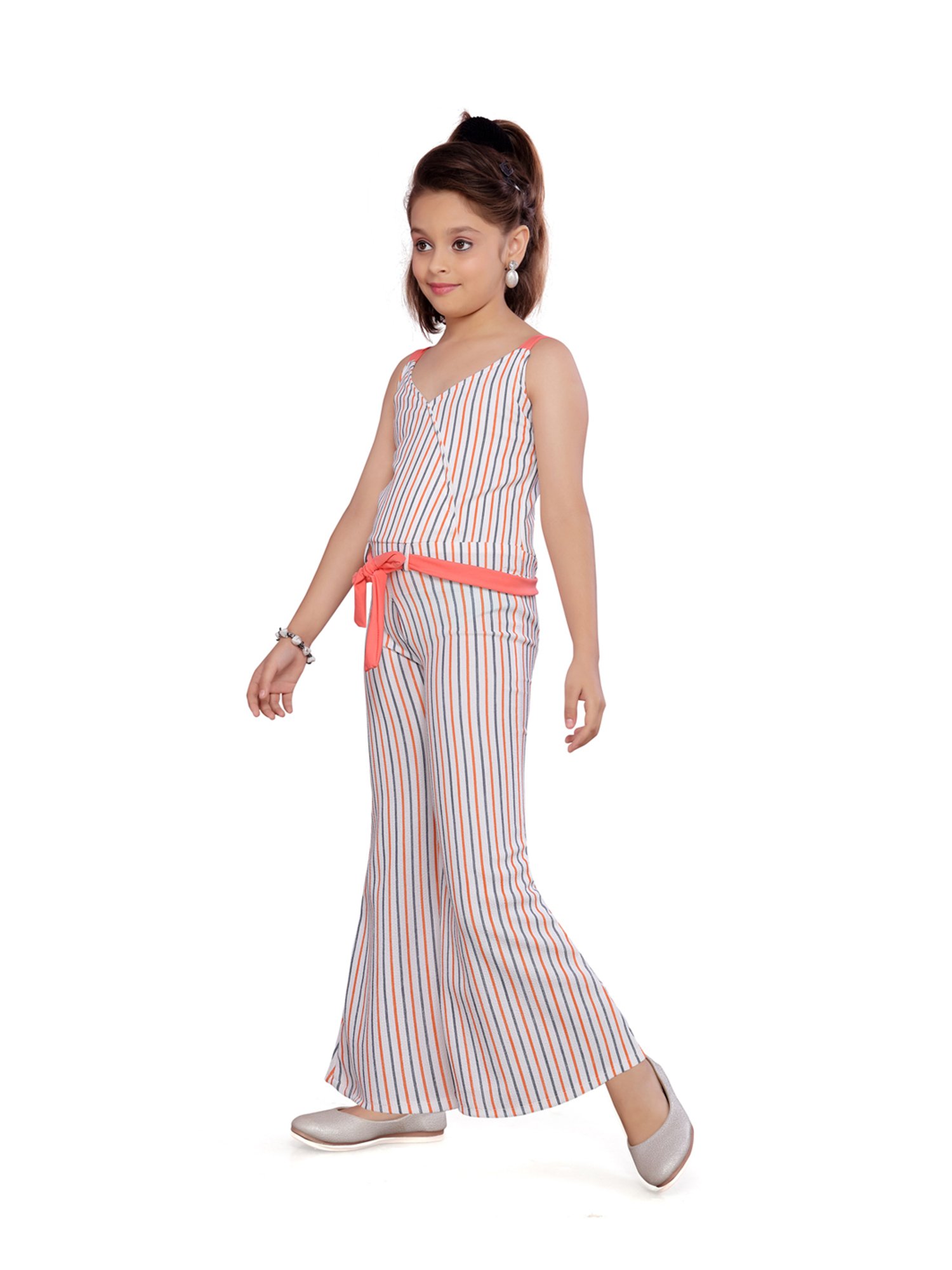 Aarika Kids Multicolor Striped Jumpsuit With Belt