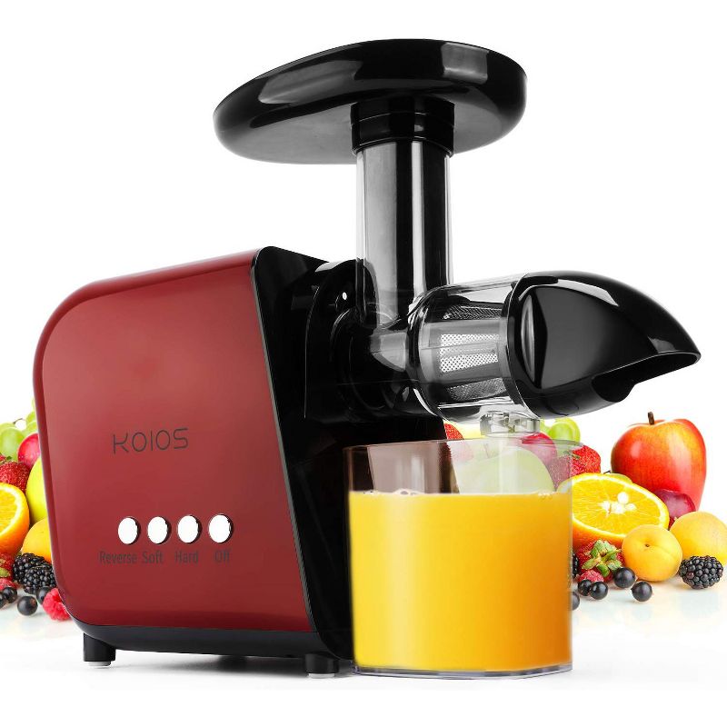 KOIOS B5100 Masticating Vegetable & Fruit Juicer Machine Kitchen Appliance with Slow Squeeze Technology and Reversible Motor, Red/Black