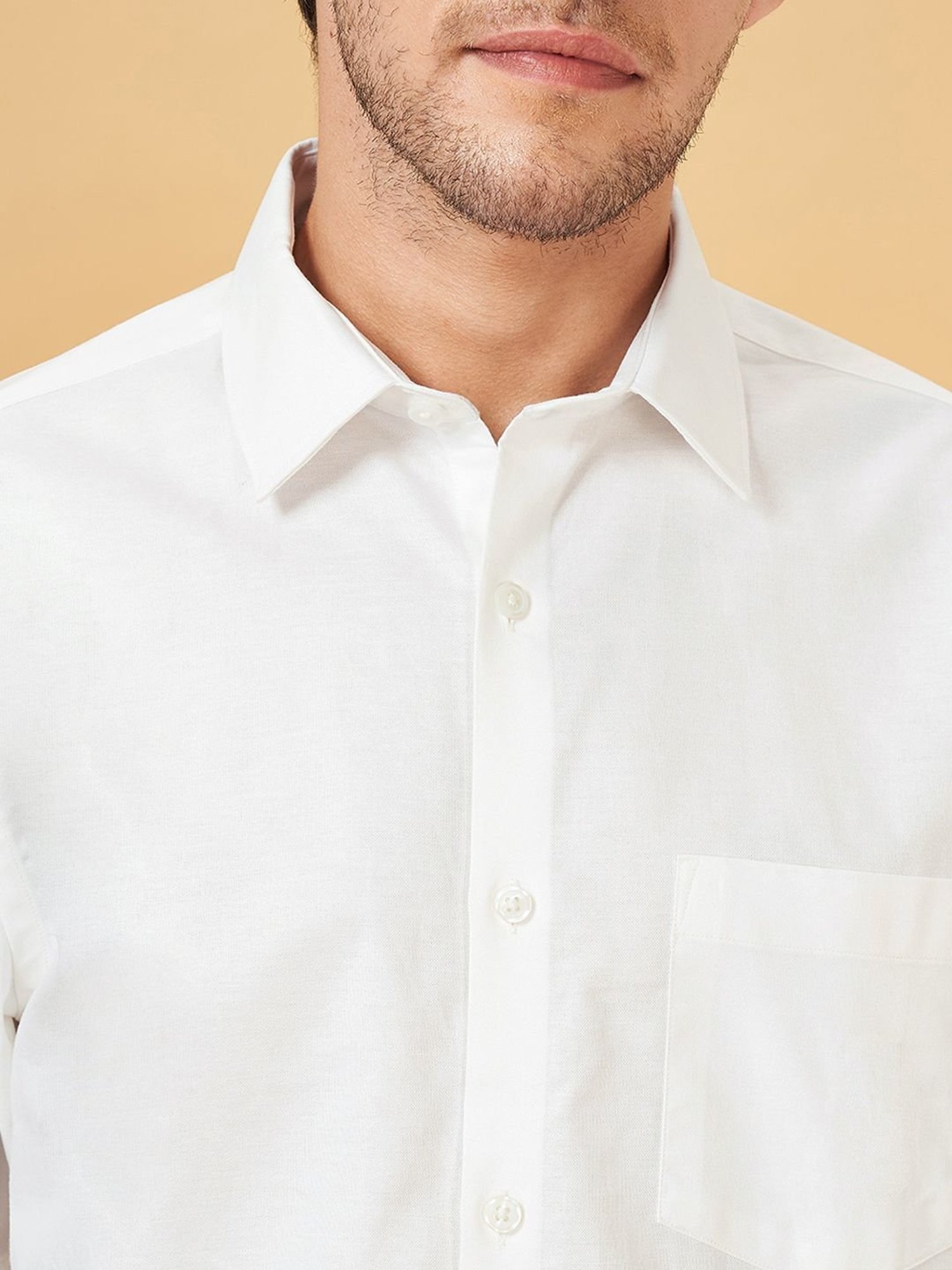 Peregrine By Pantaloons Bright White Cotton Regular Fit Shirt