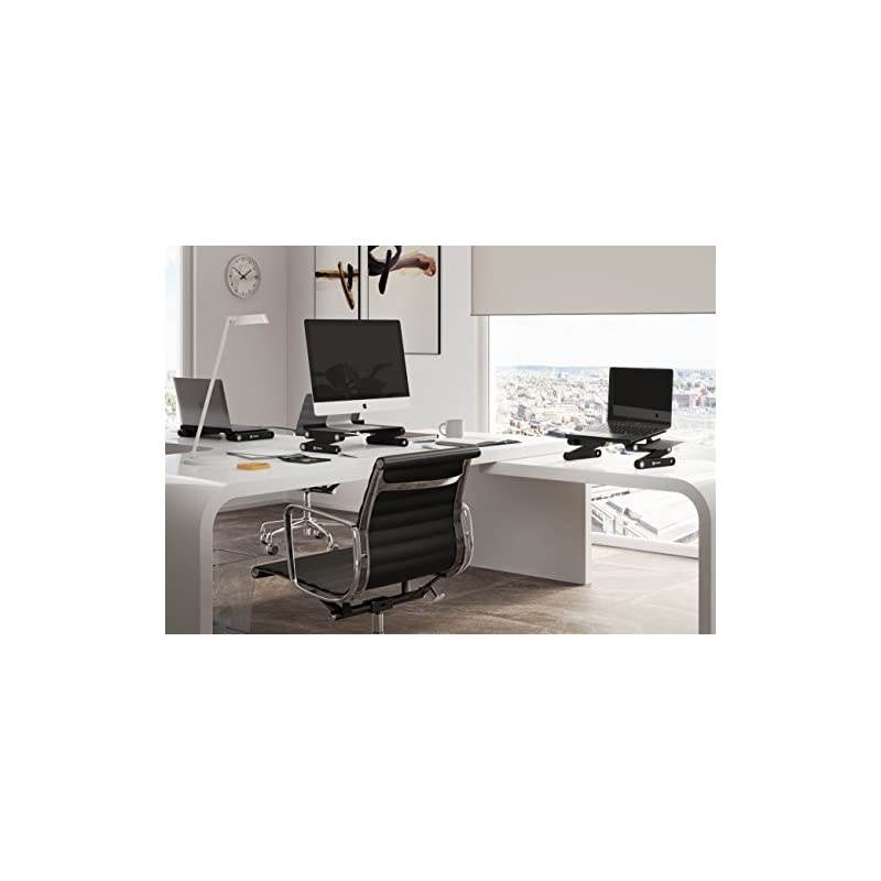 Laptop Table Stand Adjustable Riser Portable with Mouse Pad Fully Ergonomic Mount Ultrabook MacBook Notebook Light Weight Aluminum Black Bed Tray Desk Book Fans Up to 17"