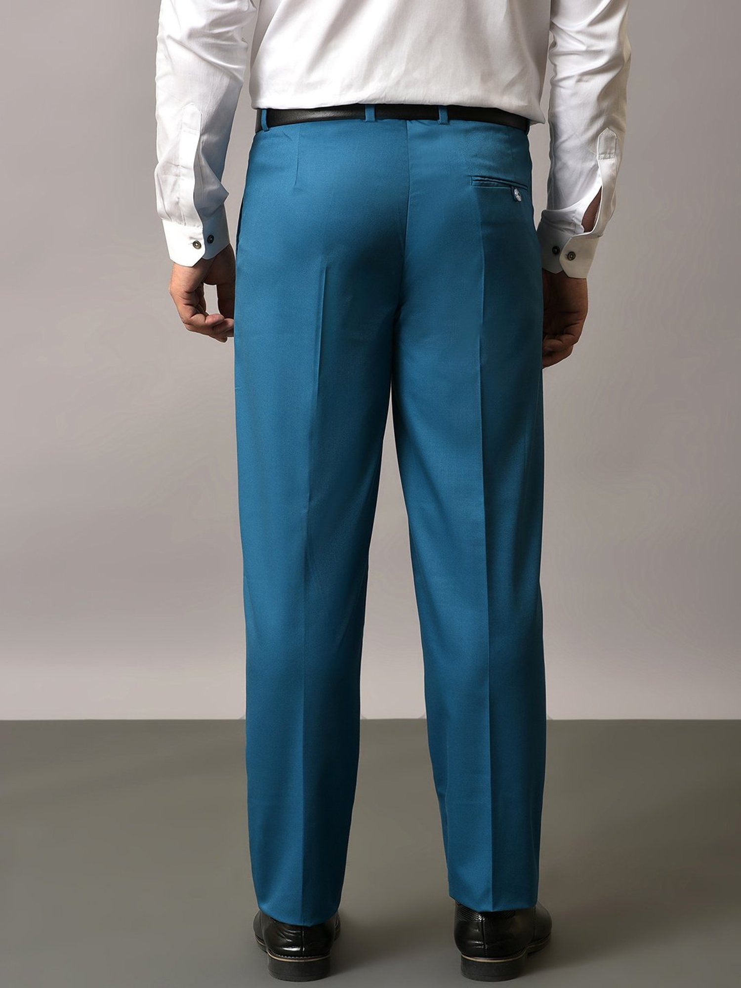 Hangup Teal Regular Fit Flat Front Trousers