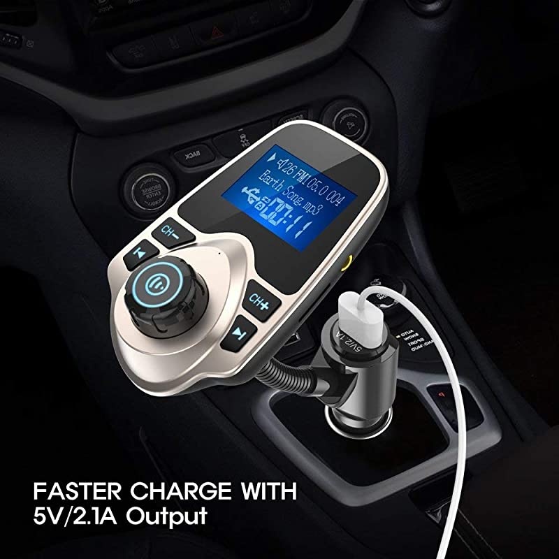 Bluetooth Car FM Transmitter Audio Adapter Receiver Wireless Handsfree Voltmeter Car Kit TF Card AUX 144 Display KM18 Golden