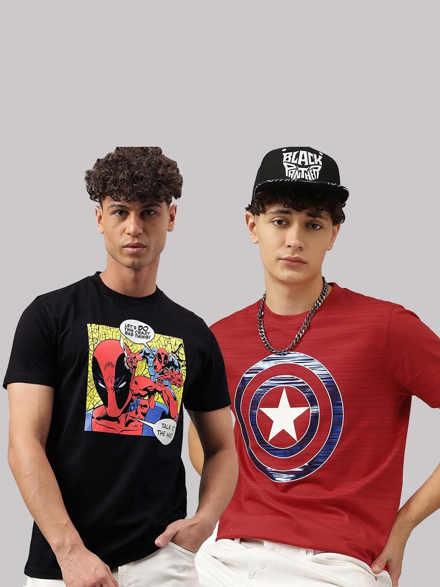 Free Authority Black & Red Regular Fit Avengers Printed Crew T-Shirt - Pack of 2