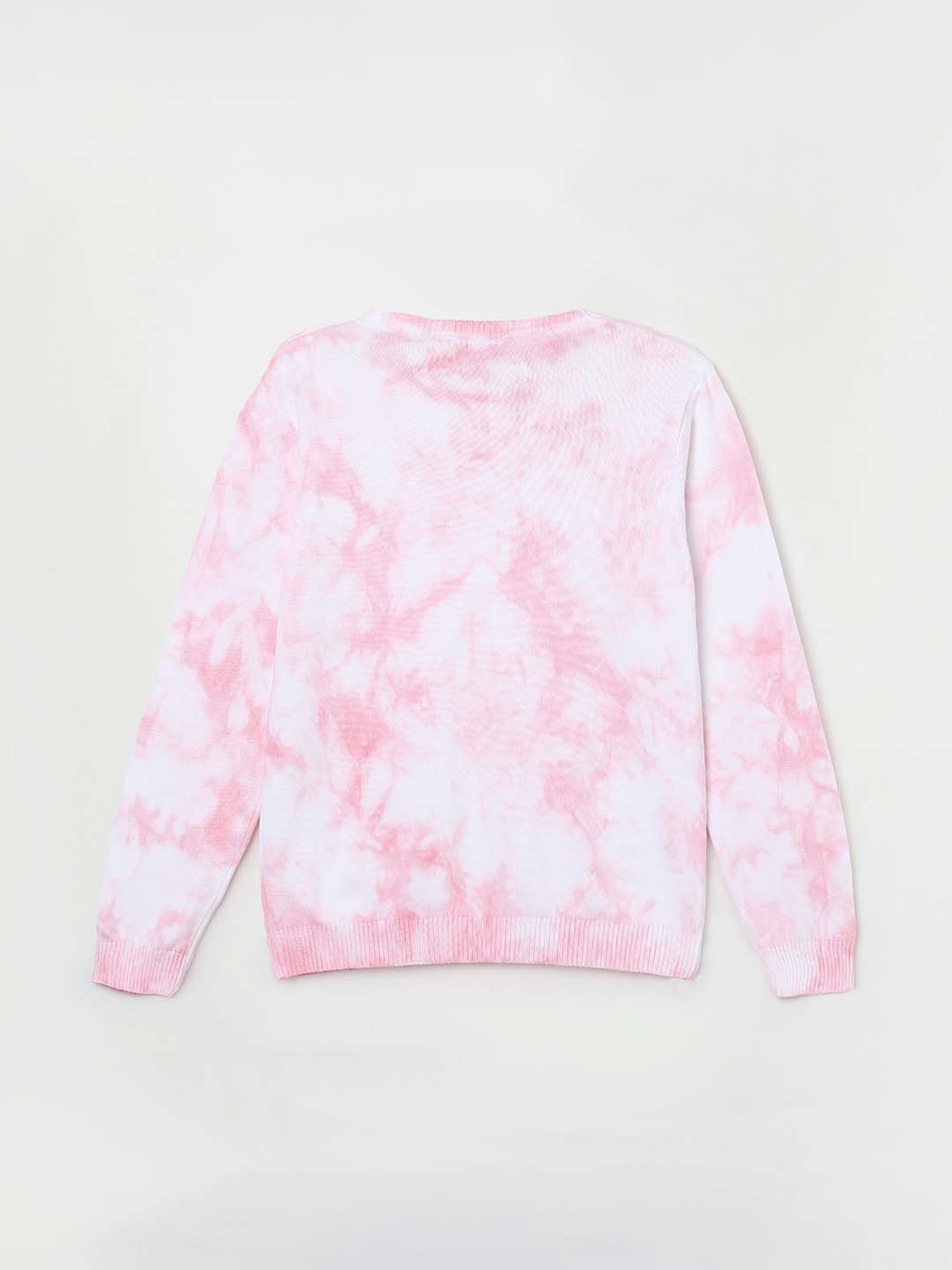 Fame Forever by Lifestyle Kids Pink & White Cotton Over Dyed Full Sleeves Sweater
