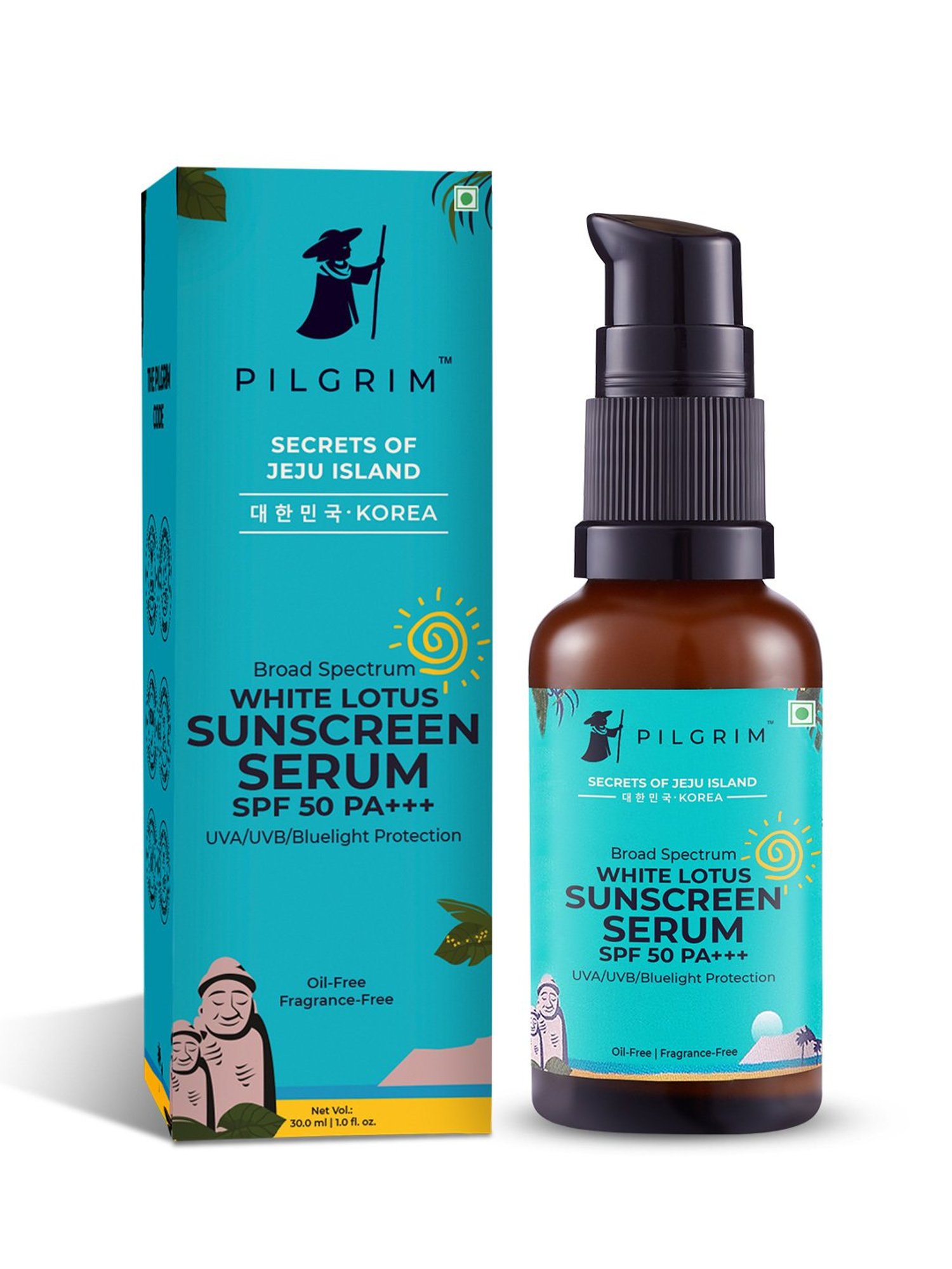 Pilgrim White Lotus Sunscreen Serum SPF 50 PA+++ with Hyaluronic Acid & CICA - 30 ml