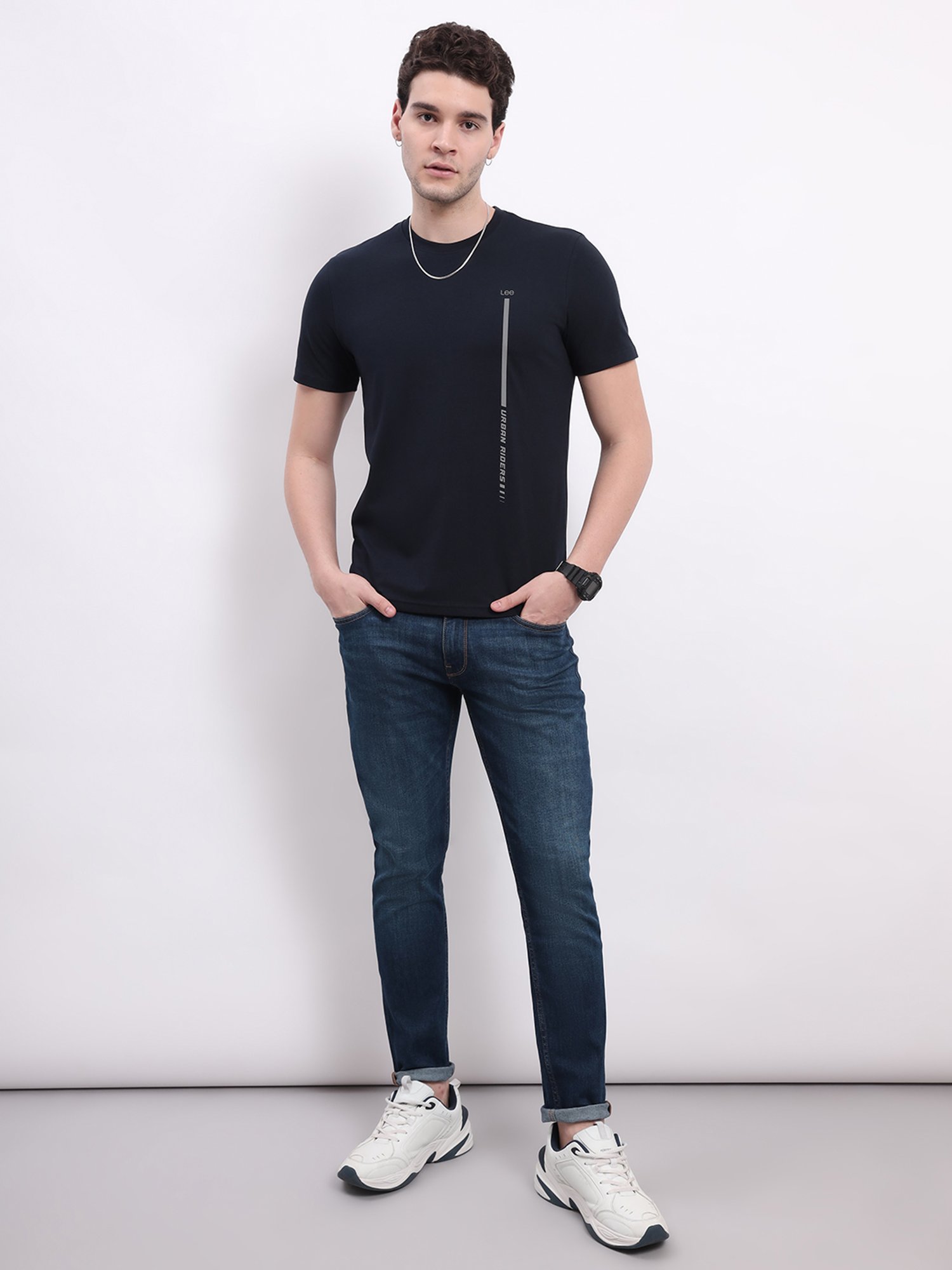 Lee Dark Navy Regular Fit Printed Crew T-Shirt
