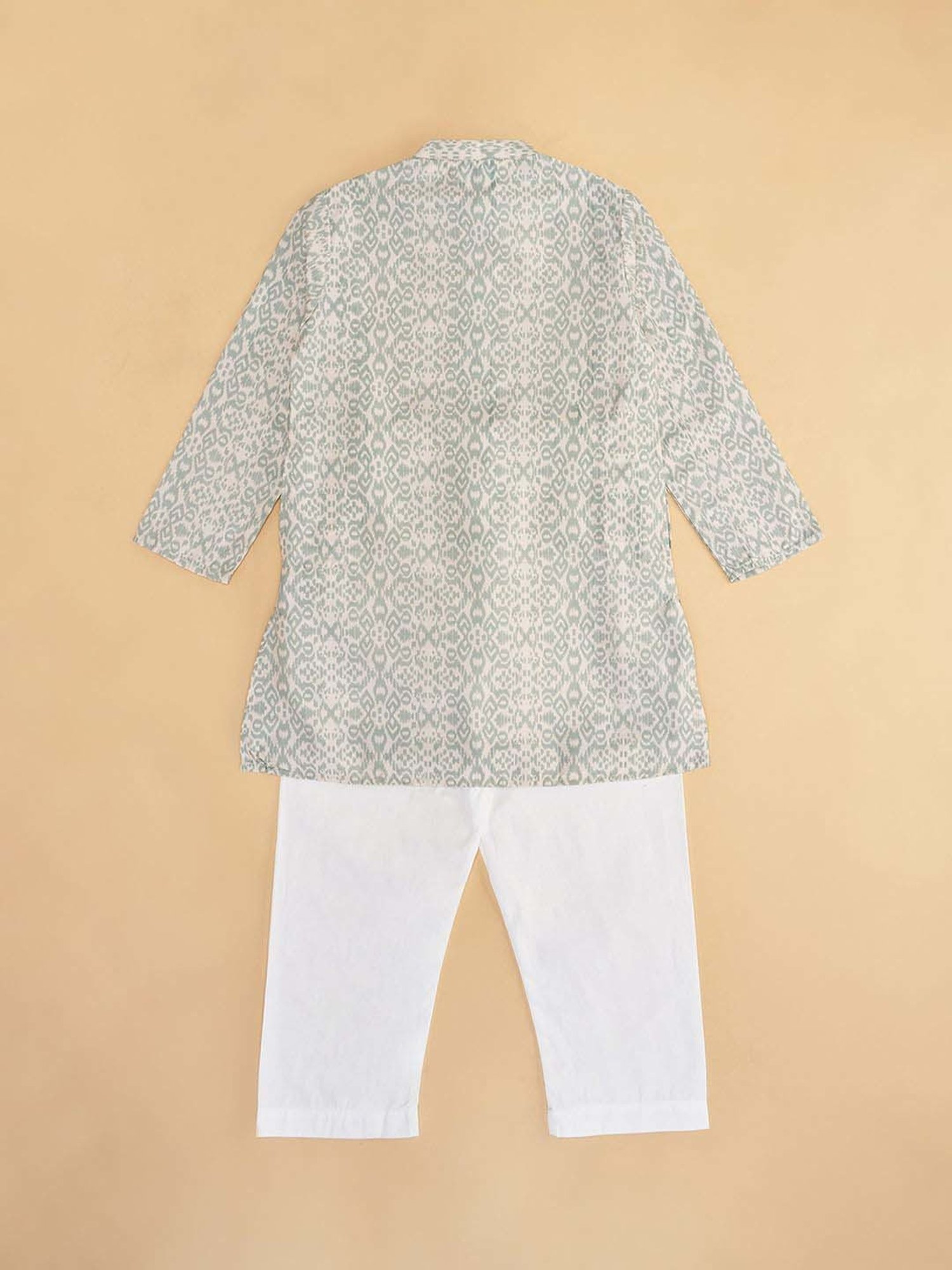 Indus Route by Pantaloons Kids Grey & White Cotton Printed Full Sleeves Kurta Set