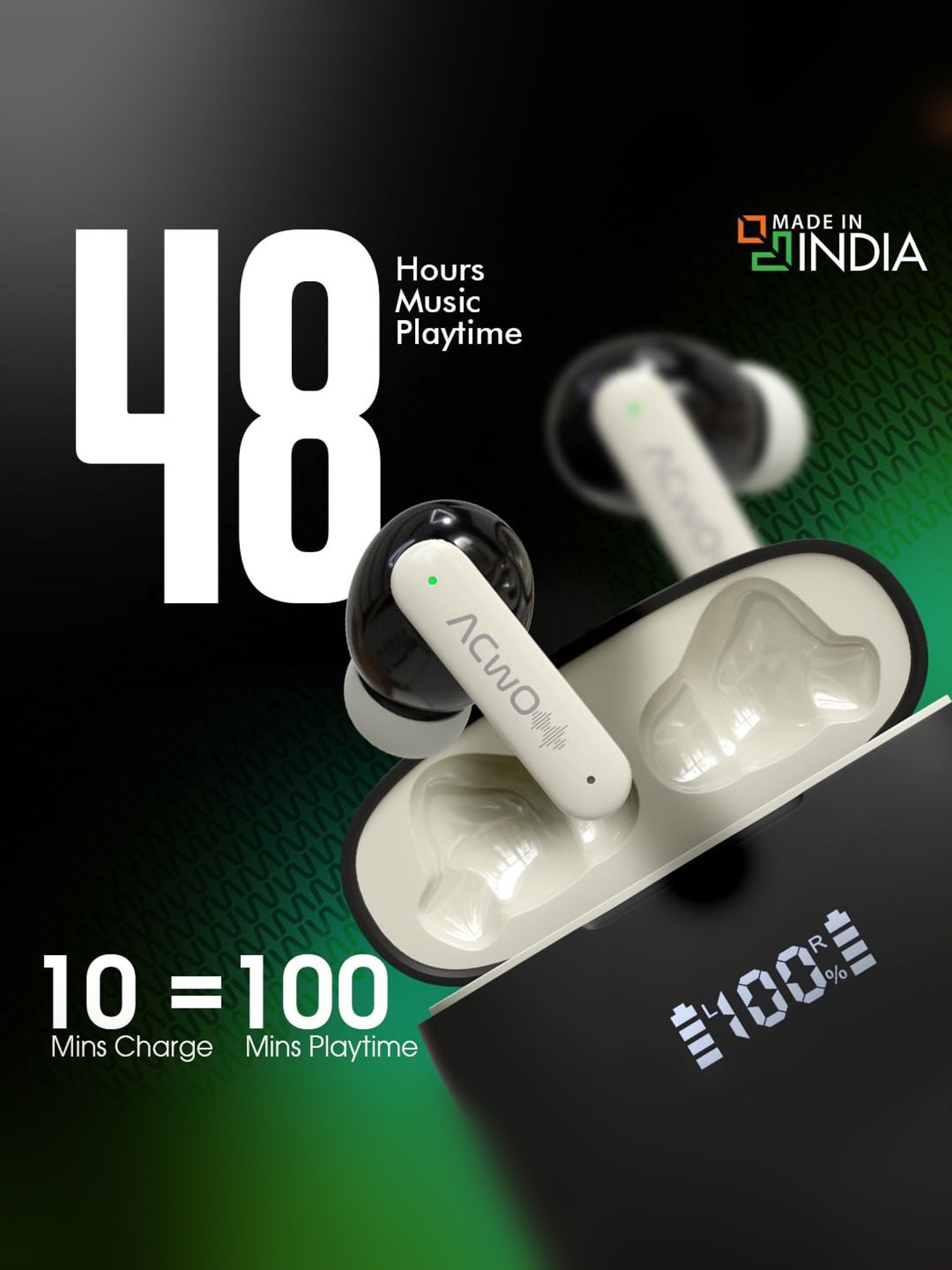 ACwO DwOTS 323 in-Ear BT Earbuds with 48H Playback & ENC Technology (Charcoal Grey, True Wireless)