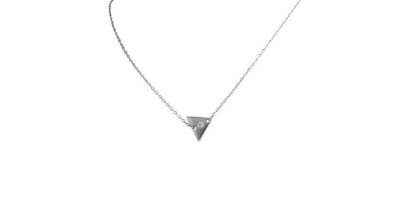 Women's Zirconite Necklace with 1mm Cubic Zirconia Triangle in Sterling Silver - Rhodium