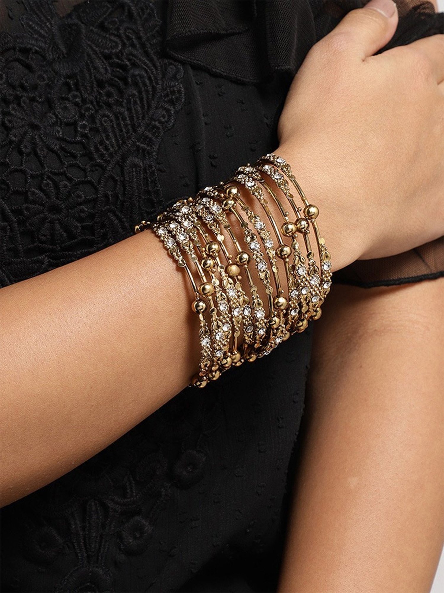 Fida Gold-Plated Ethnic Traditional Kundan Bangles for Women - Set of 12