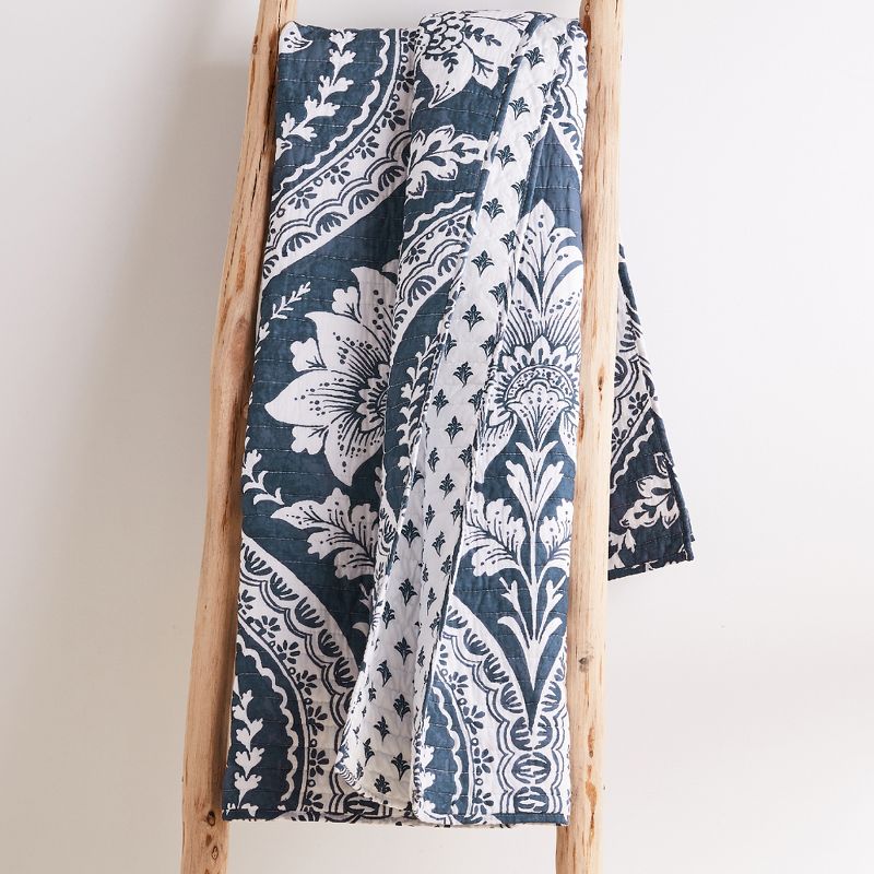 Abelia Floral Quilted Throw Navy  - Levtex Home
