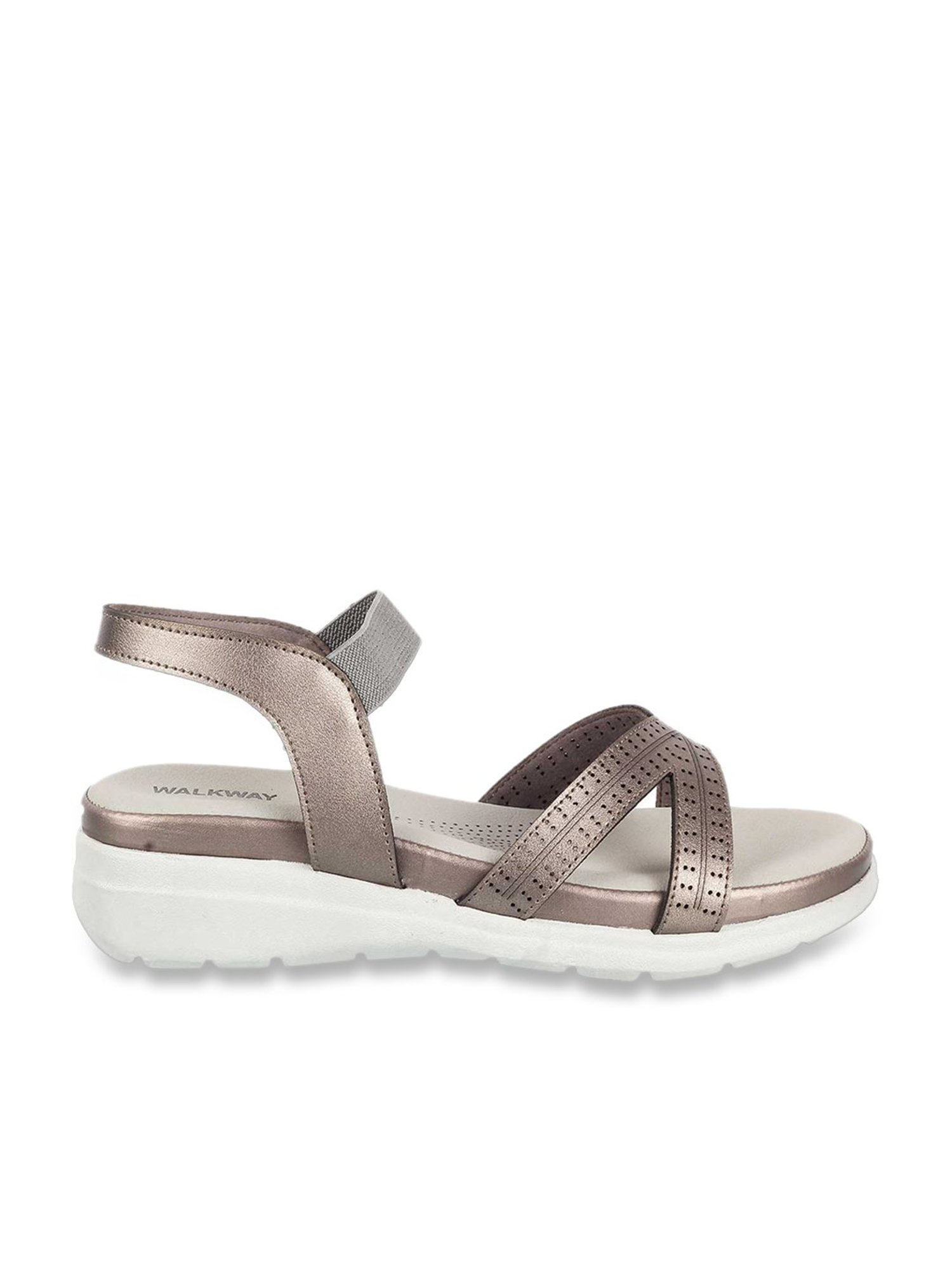 Walkway Women's Pewter Cross Strap Wedges