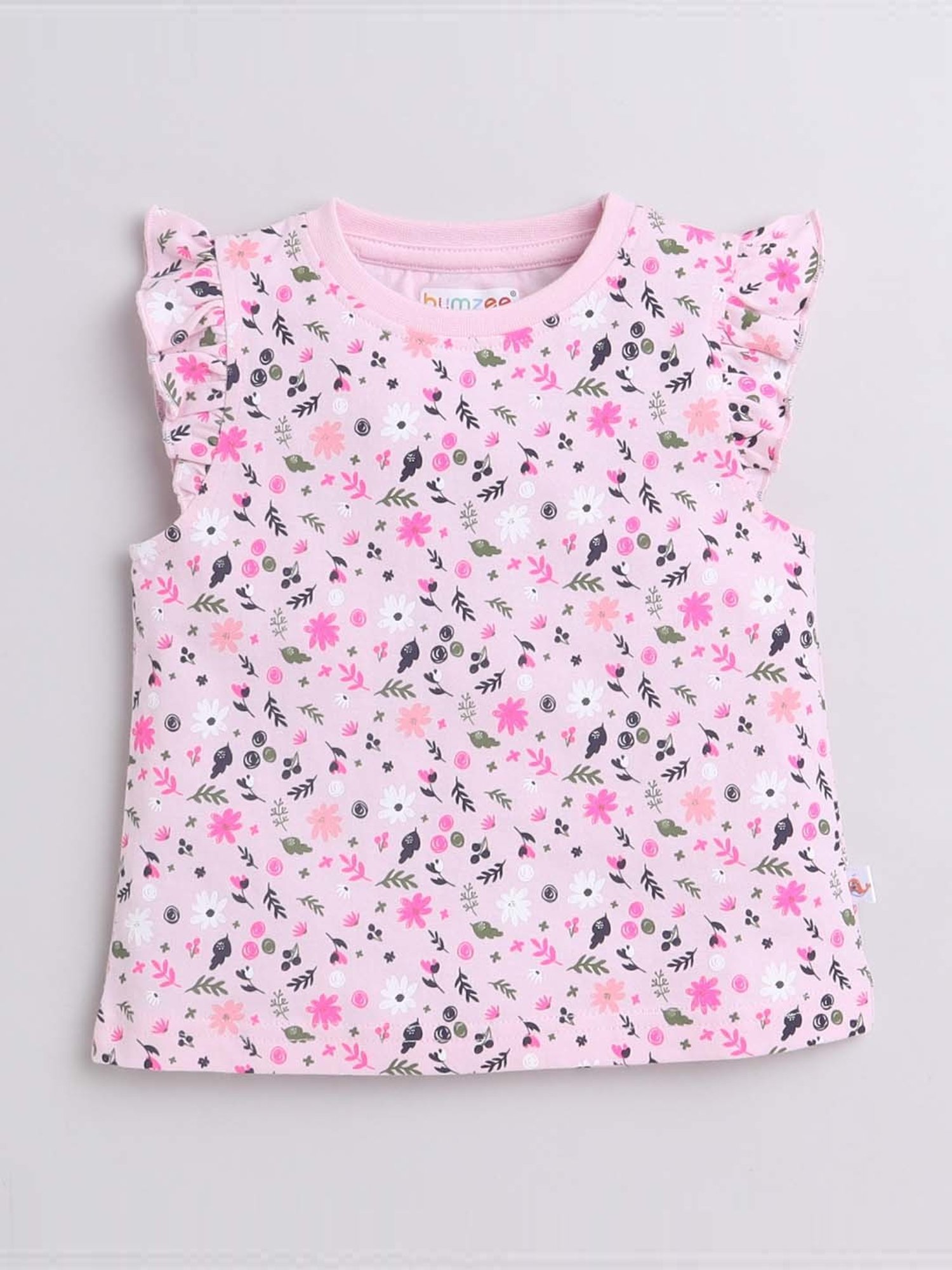 Bumzee Kids Pink & Navy Cotton Floral Print T-Shirt Set