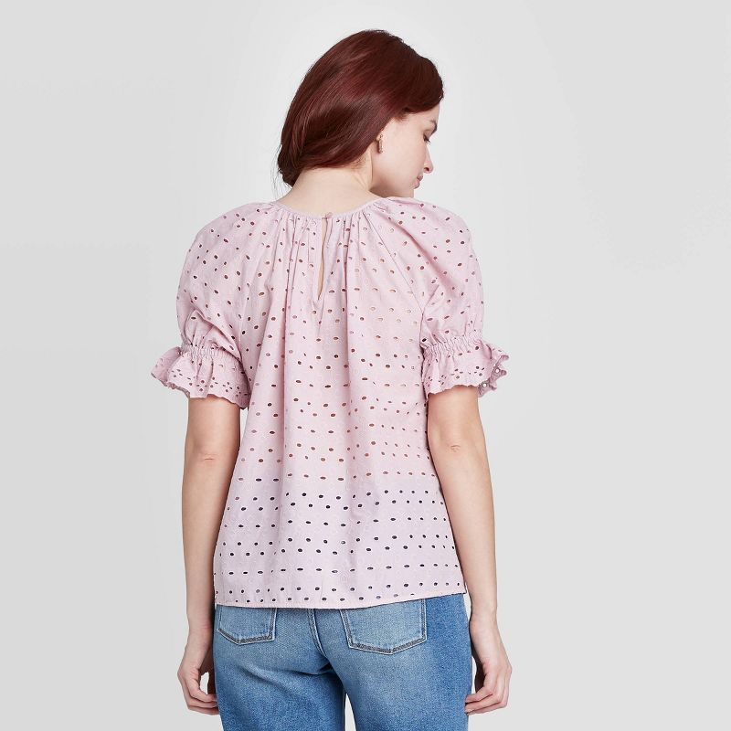 Women's Short Sleeve Round Neck Eyelet Top - Universal Thread™ Lilac L